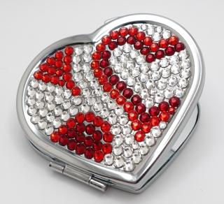 Swavarski Red and Clear Crystal Double Mirror Compact,  2.5x2.5 inch, & bag
