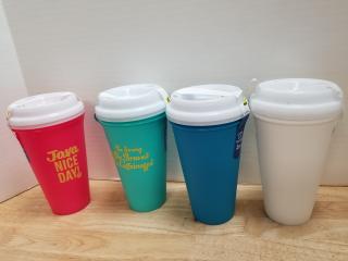 8 new travel cups with lids each holds 14 oz