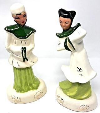 Pair of vintage porcelain Geisha Man and Woman, 11 inch 