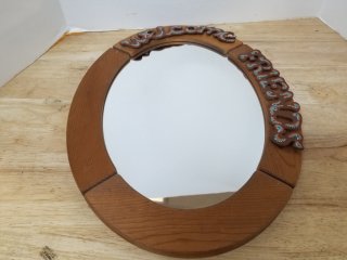 Welcome Friends Wooden Mirror, 15 in
