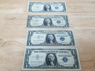 4 Silver Certificate $1 Bills, 3 1957, 1 1935
