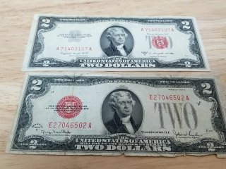 Pair of Vintage $2 Bills 1953, 1928