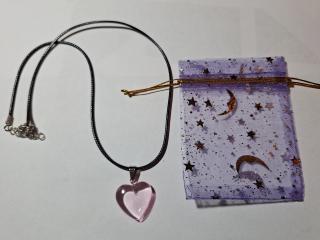 1 inch Heart Pendant on leather strap, gift bag, new