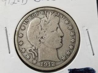 1912 D Barber half silver dollar 