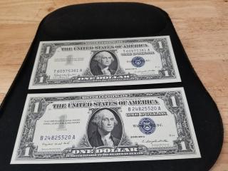 Pair of $1 Silver certificates, 1957A, 1957B, UNC