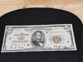 Federal reserve bank of Atlanta $5 national currency note