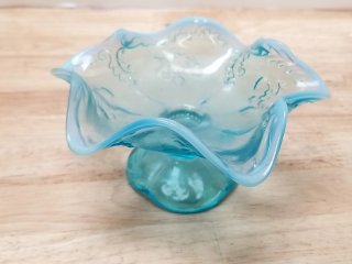 Blue Glass Pedestal Bowl, 6 in, exc cond 