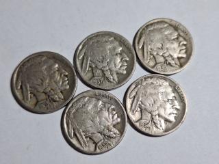 5 Buffalo Nickels