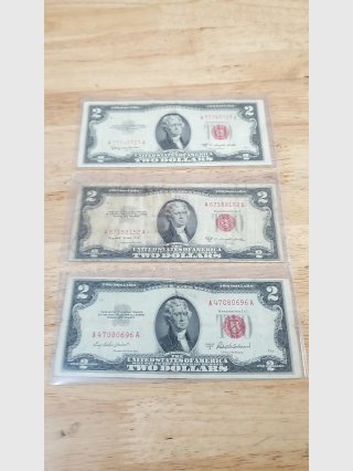 Three $2 Bills, 1953 A, B, C