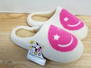 New Ladies Plush Smiley Slippers, 5-6