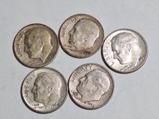 5 silver Roosevelt dimes
