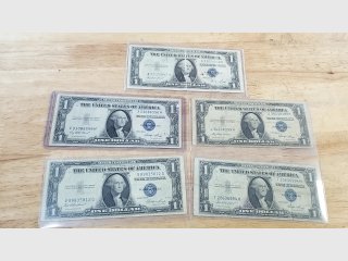 Lot of 6 $1 Silver Certificates, 1935 E