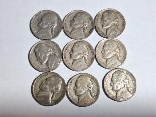 9 Wartime nickels, 35% silver