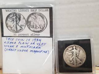 1934 silver walking Liberty half dollar 