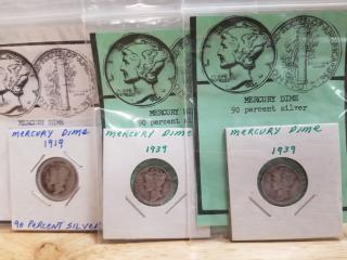 3 mercury dimes,  1939 and 1919