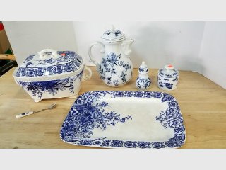 Blue and White Porcelain Set, some chips