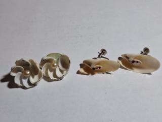 Vintage Japan signed shell earrings, 1 and 1.5 inches