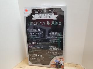 New Our Love Story Chalkboard 21.5 x 13.5 approx 