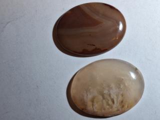 Two 1.5 inch cabochons, Cherry Blossom and Black River agates