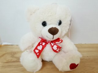 New White Heart Teddy Bear, 9 in