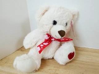 New White Heart Teddy Bear, 9 in