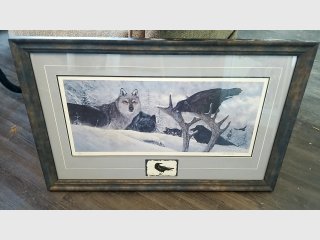 Framed Wolf Wildlife Art Print, 32x22 in , signed and numbered 