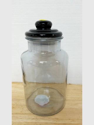 New Glass Jar with Black Lid 10 inch tall 