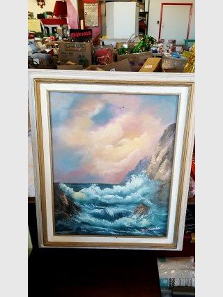 Framed Seascape Painting, 21x26 in