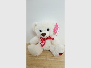 New White Teddy Bear with Heart Scarf 7 inch 