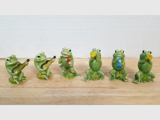 Japan Green Frog Musician Figurines Set, each 3 inch