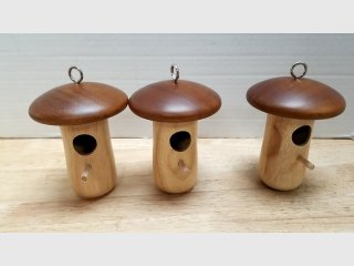New Wooden Mushroom Birdhouses Set of 3, 7 in