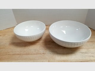 2 New MetroHome White Textured Bowls, largest is 10 in
