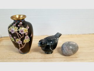 Cloisonne Vase, Bird Figurine, Stone Egg