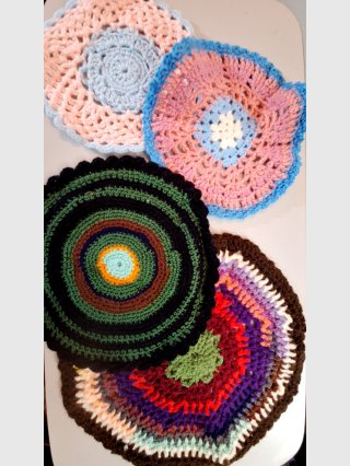 Colorful Crocheted doilies, 10 to 15 inch