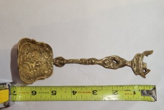 Antique Ornate Italian Brass Serving Spoon / Ladle, 6 inch