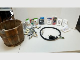 Lot of Electrical Outlets, Switches, Cords, bucket 