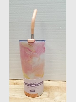 Pink Stainless Steel Tumbler w/ Straw 20 oz