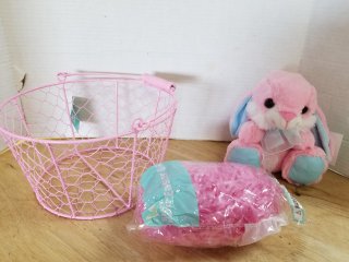 New, Easter basket 9 inch, plush bunny 7 inch, grass