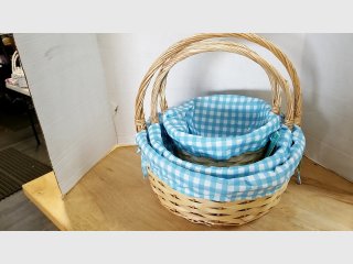 Nested Wicker Baskets with Blue Liners, 9, 12, 14 inch