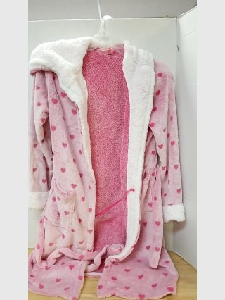 Pink Faux Fur Hooded Robe, one size fits most