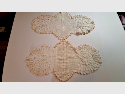 Vintage Crocheted Doilies Pair, 25x13 inch