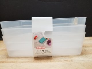 New 3 piece plastic trays, each approx 10 by 7 by 3 inch 