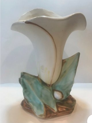 McCoy Pottery 1947 White Lily Flower Form Vase, 8 inch