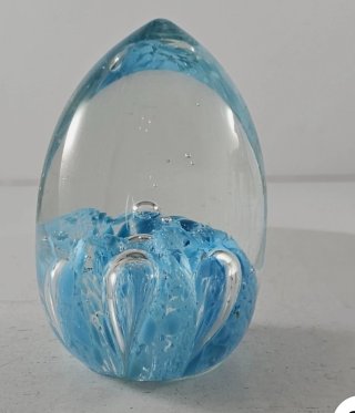 Vintage Norleans Art Glass Egg Shaped Paperweight Light Blue, 3 inch 