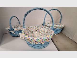 Blue Wicker Easter Baskets Set of three, size 9, 12, 13 inch