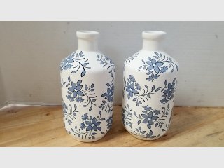 Blue Floral Ceramic Vases Pair, 9 inch, new