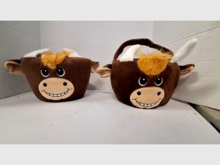 Pair of Plush Bull Easter Baskets, 8x10 inch