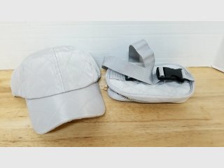 Gray Quilted Cap and Crossbody Bag Set