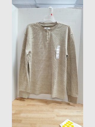 Tan Textured Long Sleeve Henley Shirt, size medium