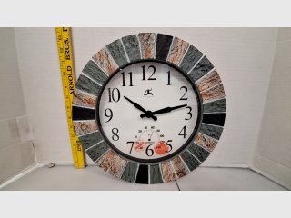 Stone-Look Wall Clock with Thermometer